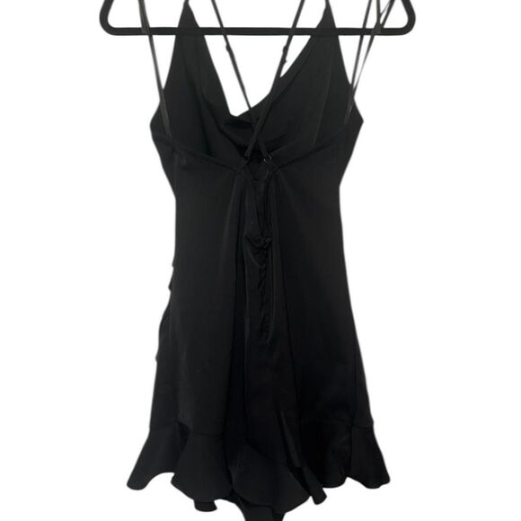 She + Sky Black silk mini romper with cowl neck and ruffle hem - Picture 5 of 8